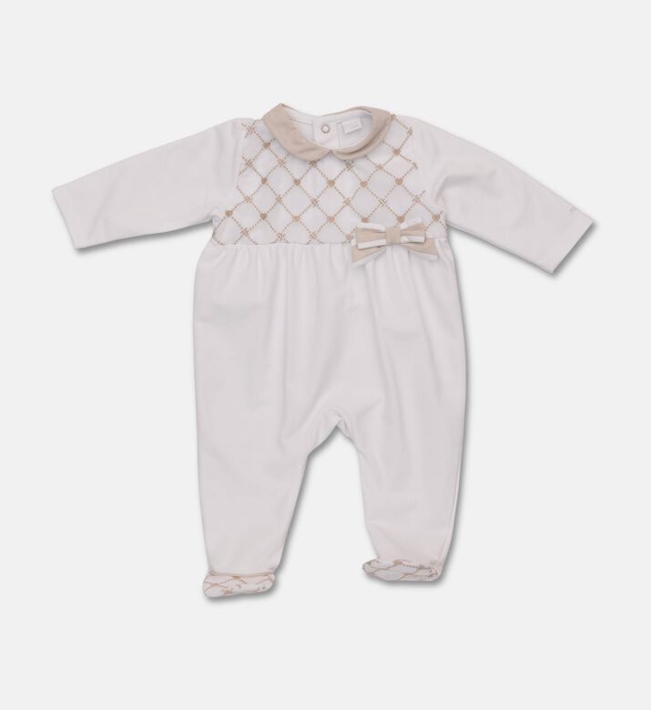 My First Collection Patterned Long-sleeve Rompersuit, Beige, 1m, Packshot View