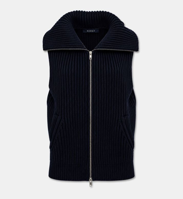Soeur Kristen Wool Ribbed Zip Gilet, Packshot View
