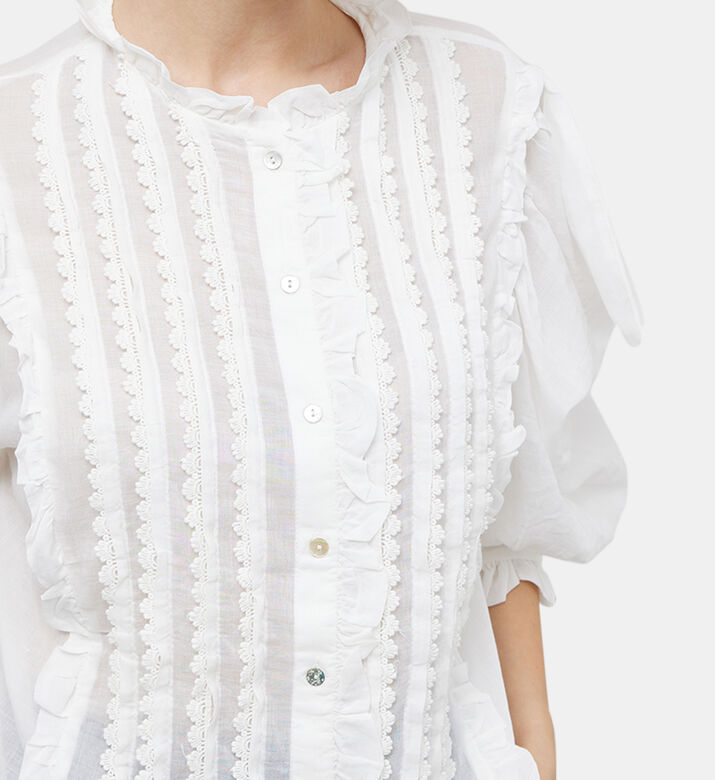 Cotton Short Sleeve Pleated Blouse