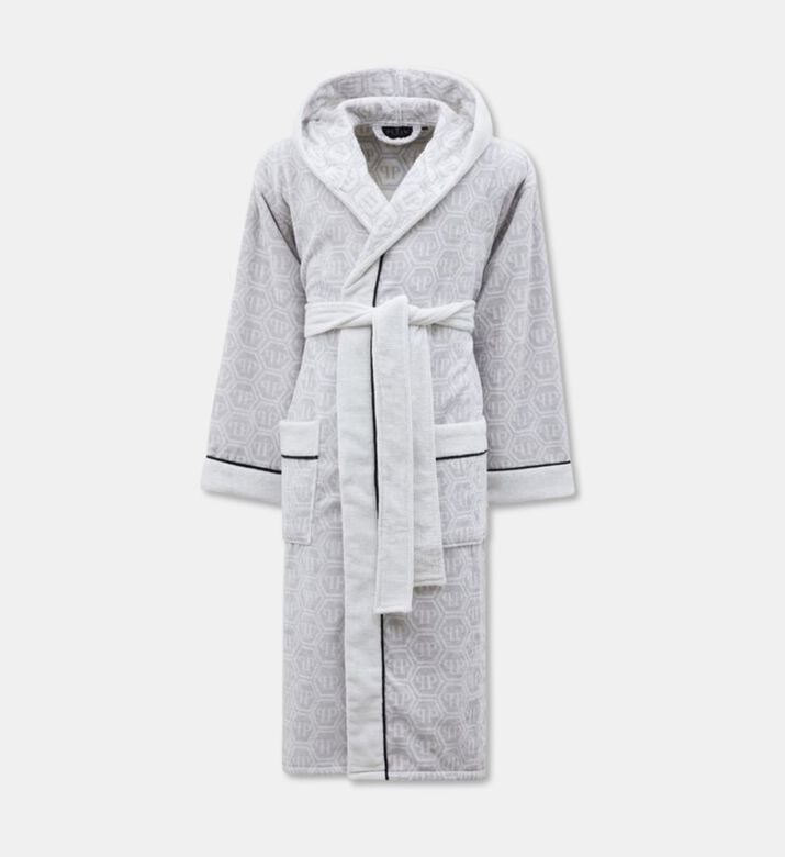 Philip Plein Logo-print Hooded Bath Robe, White, L-xl, Packshot View