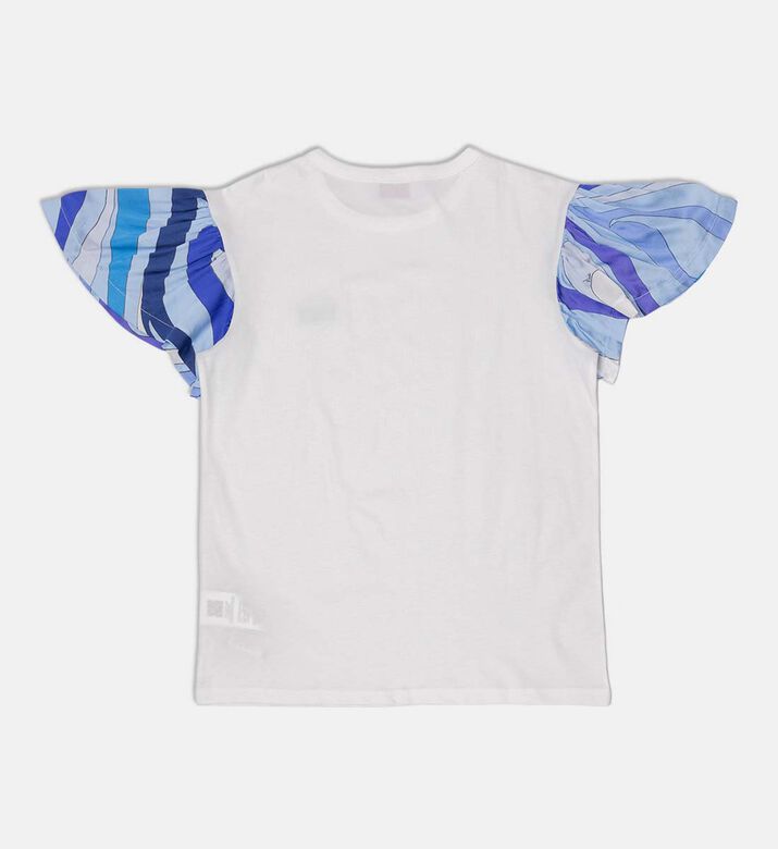 Logo-detail Ruffled Abstract-print Sleeve T-shirt