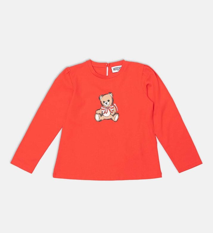 Teddy Bear-print Puffy Long-sleeve Regular-fit Blouse