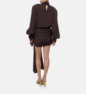 Rowen Rose Bowed Collar Ruched Mini Dress, Model View