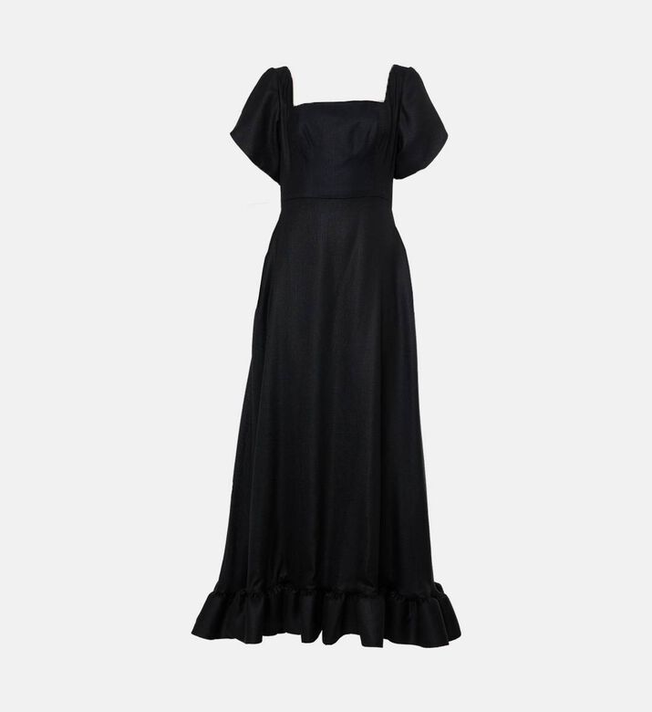 Savanna Ruffle Hem Short-sleeve Maxi Dress, Black, S, Packshot View