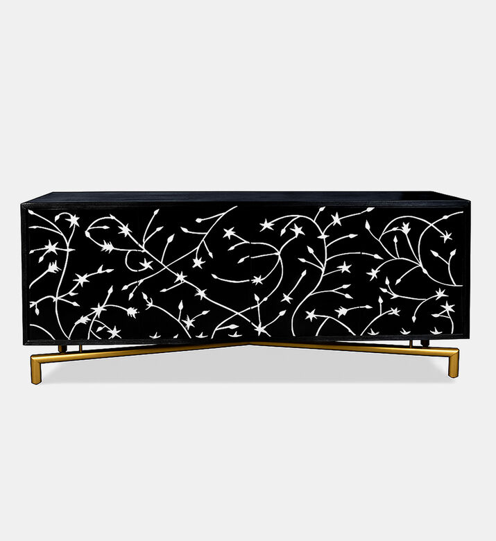 Home Deco and More Flora Mango Wood Iron Buffet Brass Stand, Packshot View