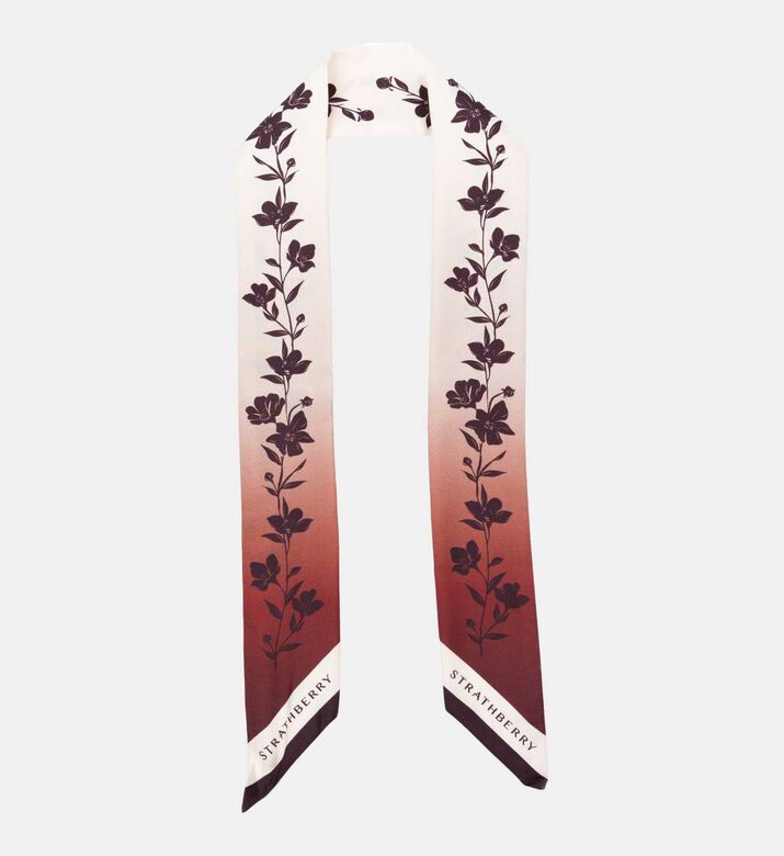 Strathberry Silk Skinny Floral-print Scarf, Burgundy, Packshot View Strathberry Silk Skinny Floral-print Scarf, Burgundy, Packshot View