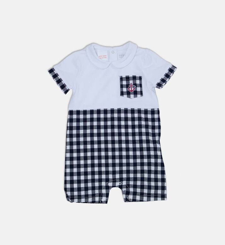 Plaid-print Short-sleeve Romper