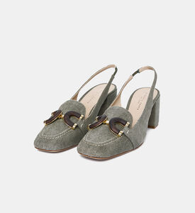 Side-elastic Denim Sling-back Heels