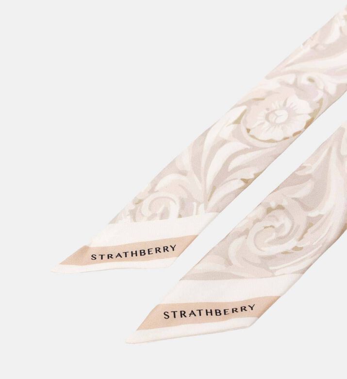 Strathberry Silk Skinny Floral-print Scarf, Beige, Packshot View