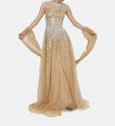 Beadwork Sequined Maxi Gown