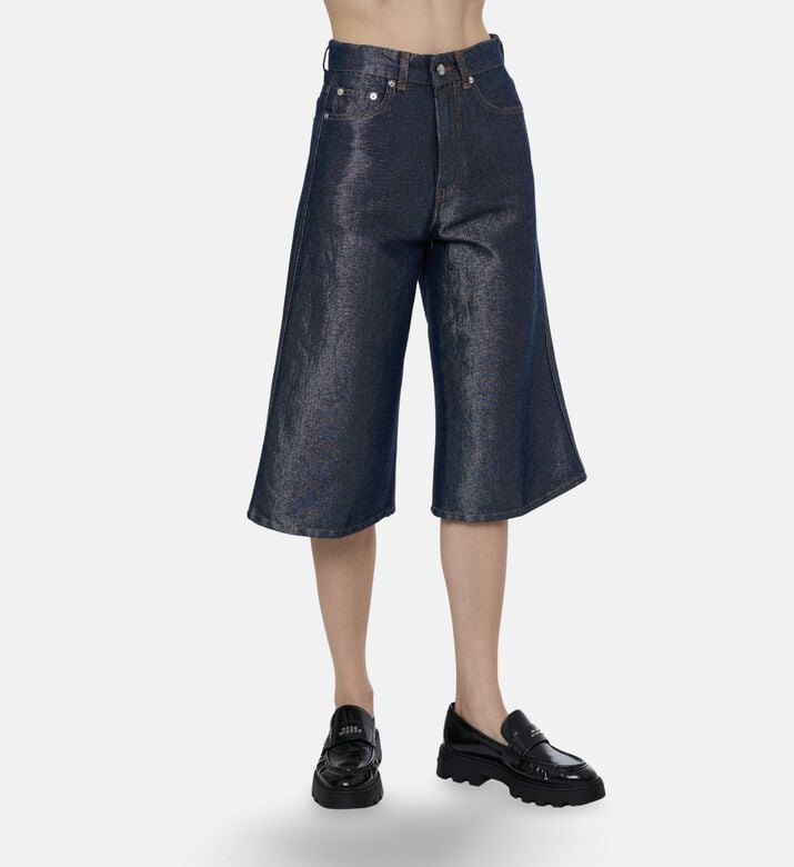 Ganni Metallic Contrast Stitching Wide-leg Shorts, Model View