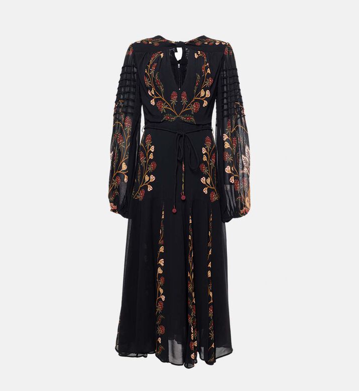 Farm Rio Floral Embroidered Pleated Dress, Packshot View