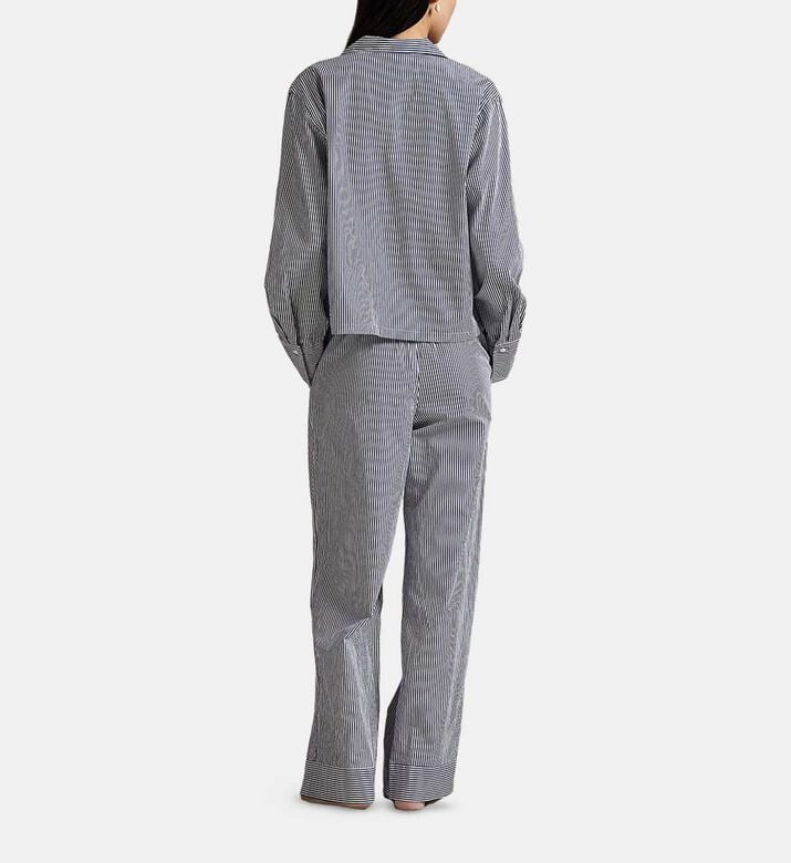Polo by Ralph Lauren Striped Long-sleeve Shirt Pajama Set, Dark-blue, L, Model View