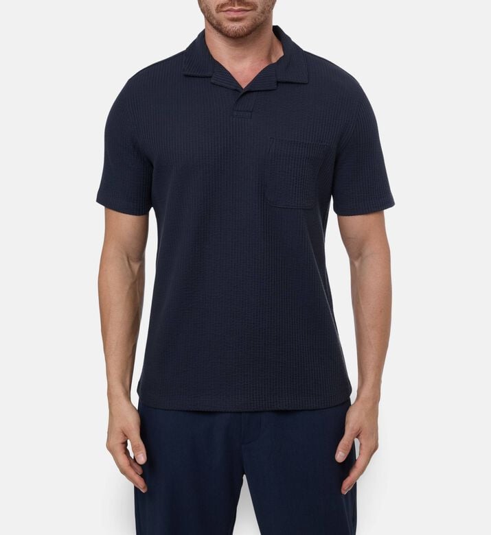 Vince Textured Dark Knit Short-sleeve Polo, Model View