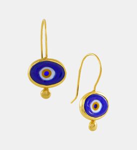 Ottoman Hands Evil Eye Drop Earrings, Navy, Packshot View