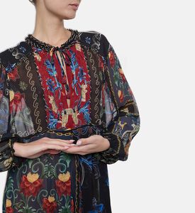 Farm Rio Mixed Arabesque Scarf Back Long-sleeve Mini Dress, Model View