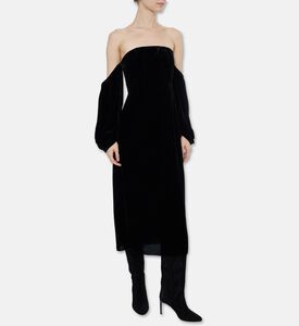 Forte-Forte Velvet Sweetheart Neck Midi Dress, Model View