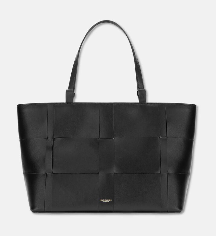 Demellier Woven Leather Tote Bag, Black, Packshot View