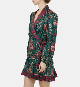 فستان أرابيسك قصير بأكمام طويلة مزين بأزهار