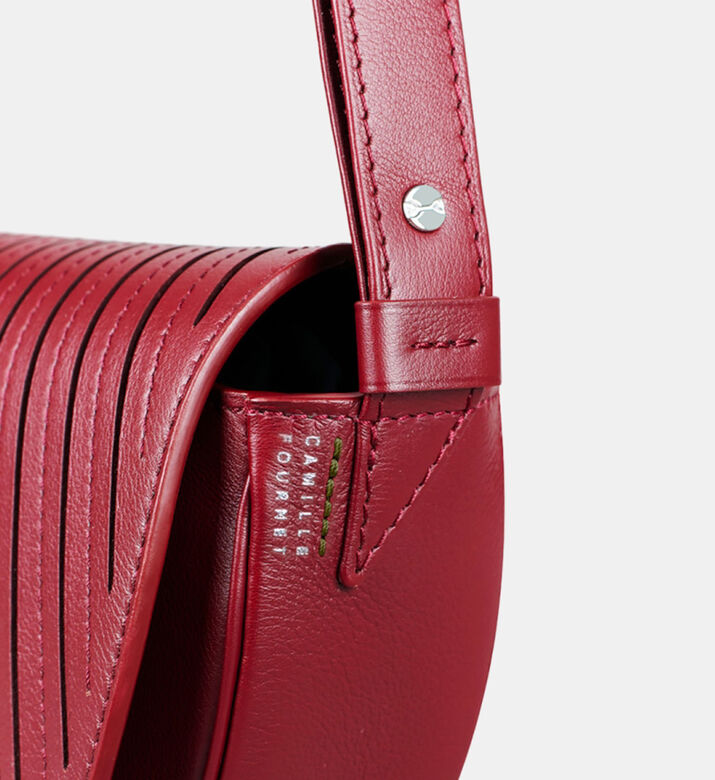 Camille Fournet Astral Calf Leather Pleated Half-moon Handbag, Burgundy, Packshot View