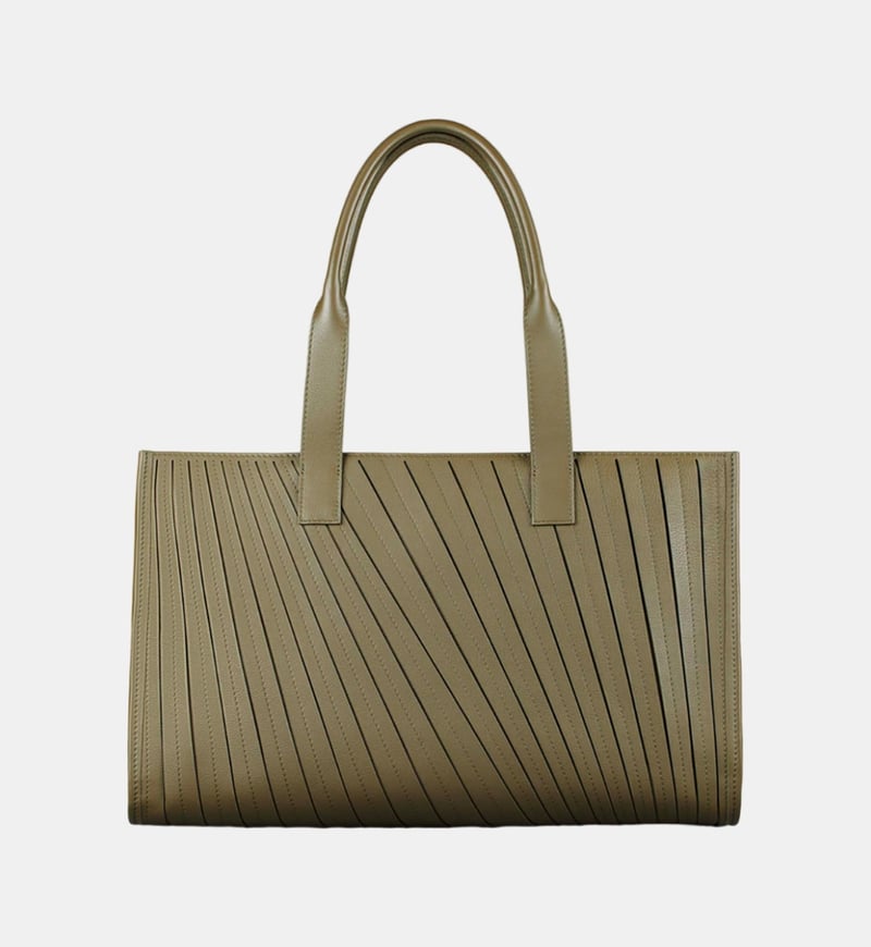 Gm Calf Leather Pleated Midi Tote Bag