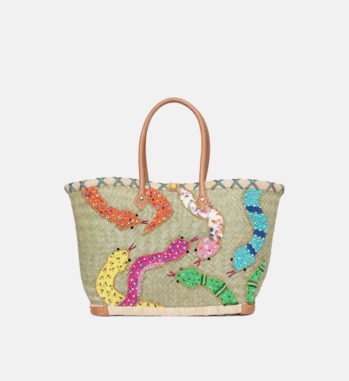 Straw Beaded Serpent Beach Bag
