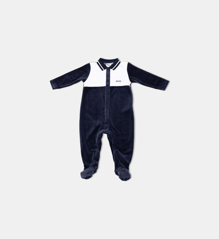 Embroidered Logo Snap-button Integrated Footies Pajamas