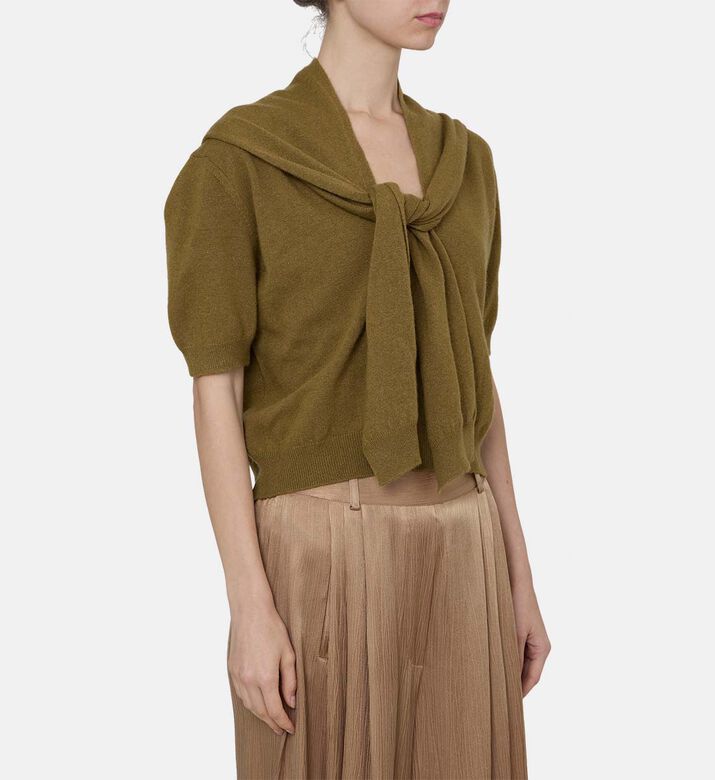 Neck Tie-detail Short-sleeve Sweater