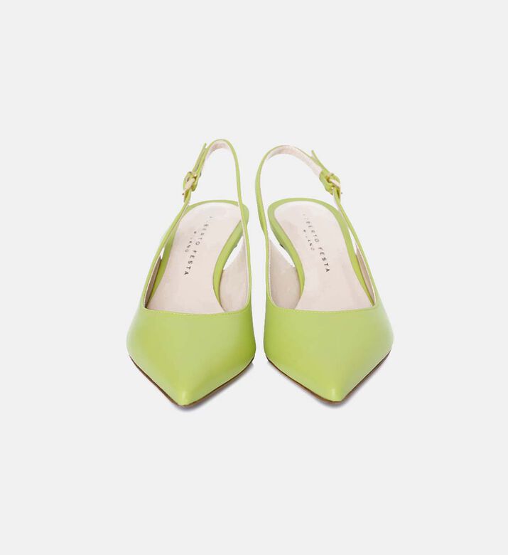 Slingback Leather Side Buckle Heels