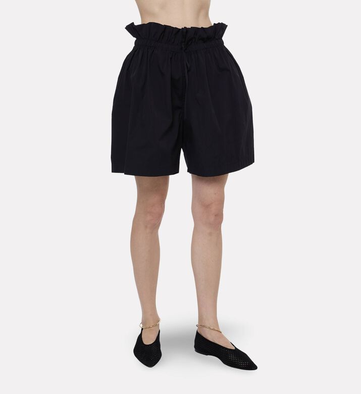 Jil Sander Cotton Ruffled Waist Shorts, Model View