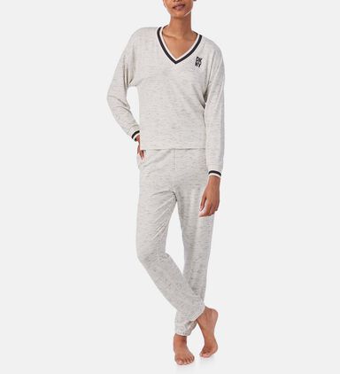 V-neck Logo-print Top Joggers Pajama Set