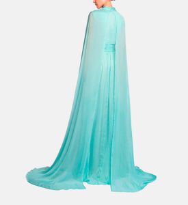 Michael Cinco Silk High Neck Sleeveless Flared Dress, Light-blue, Xl, Model View