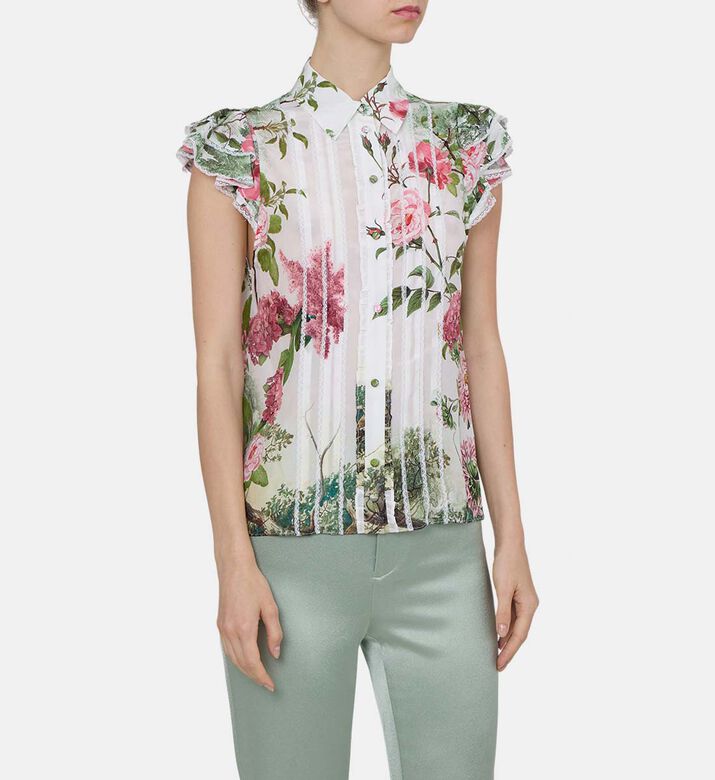 Floral-print Short-sleeve Button-down Blouse