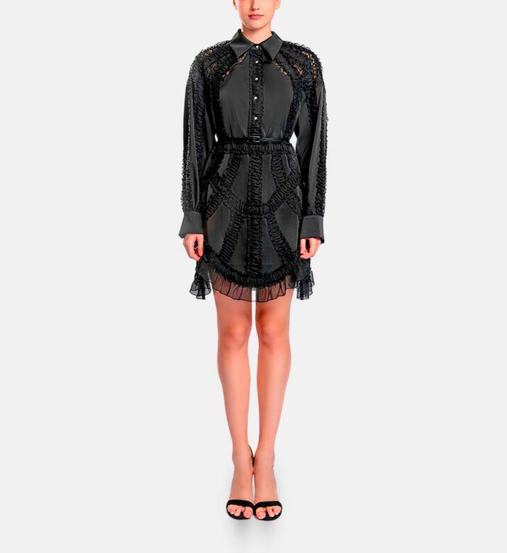 Michael Cinco Laser-cut Embroidery Midi Dress, Black, Xl, Model View