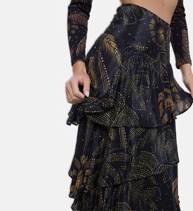 Farm Rio Golden Foliage Ruffled Skirt, Model View