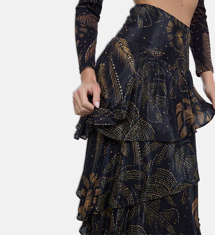 Farm Rio Golden Foliage Ruffled Skirt, Model View