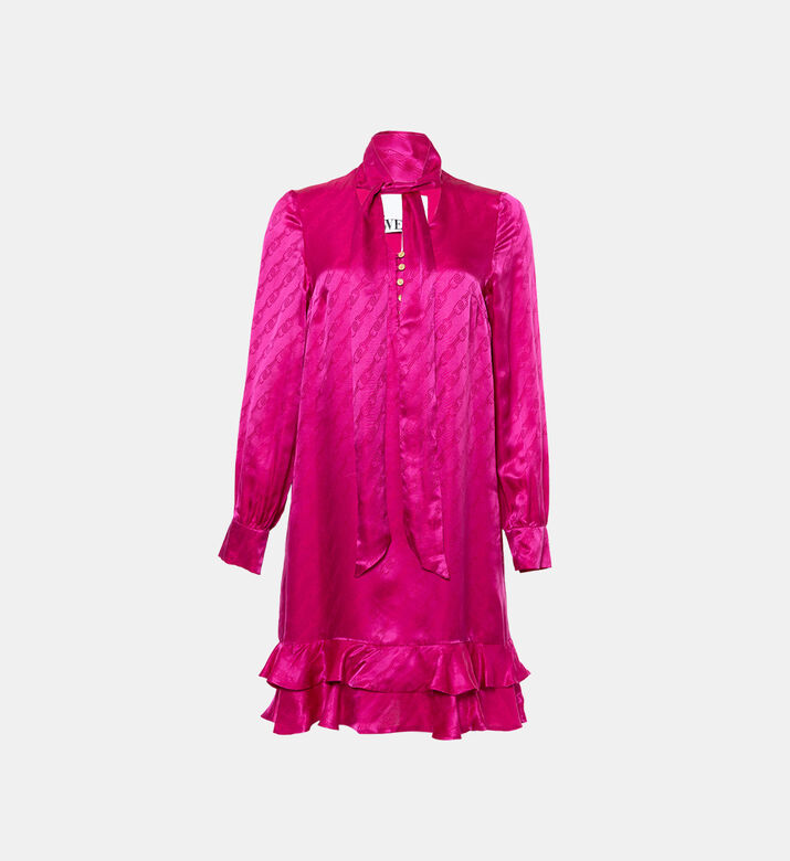 فستان بحافة مكشكشة بربطة أمامية