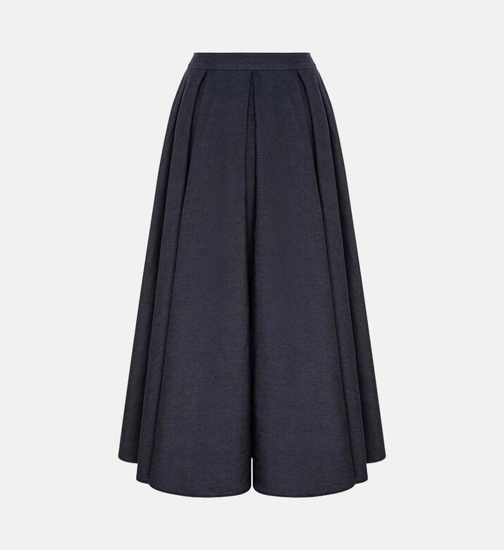 Pleated Denim Midi Skirt