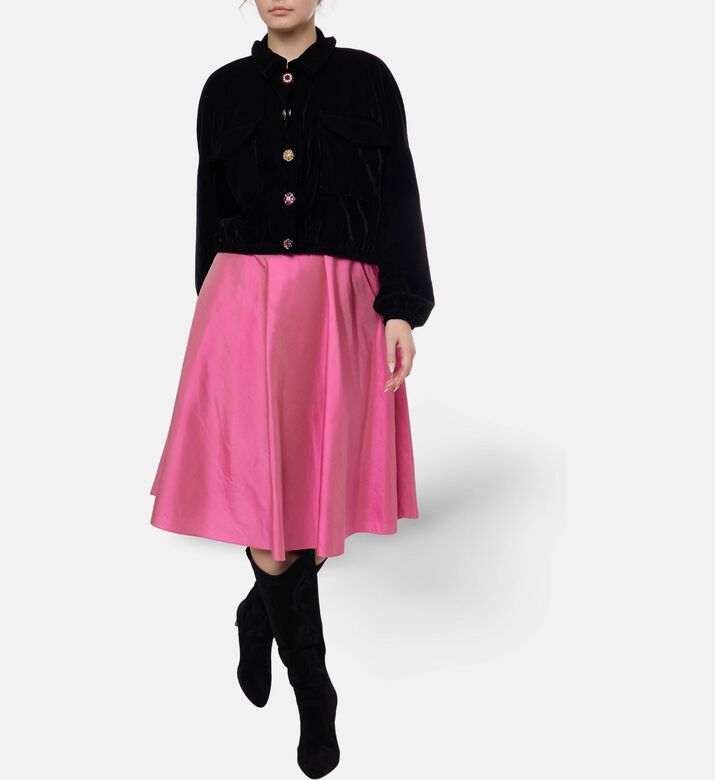 Blue For Burgundy Embellished Buttons Cropped Jacket, Black, 40, Model View