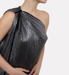 Blue For Burgundy Pleated Ribbon One-shoulder Top, Model View