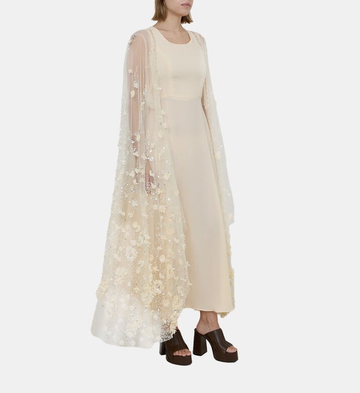 Cape -sleeve Crape Tulle Dress Cape -sleeve Crape Tulle Dress