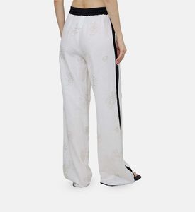Linen Embroidered Satin Details Trousers