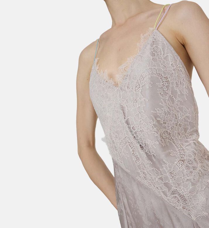 فستان متوسط الطول جاكار بحواف دانتيل