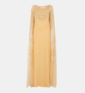 فستان ساتان وتول مزيّن بأحجار الراين