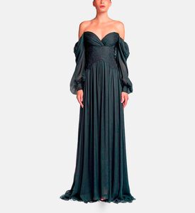 Michael Cinco Rhinestone-embellished Puff Sleeve Maxi Dress, Black, Xl, Model View