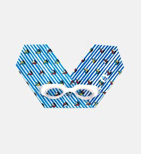 نظارة سباحة زرقاء للأطفال بشريط فائق النعومة مزينة بقوارب مخططة