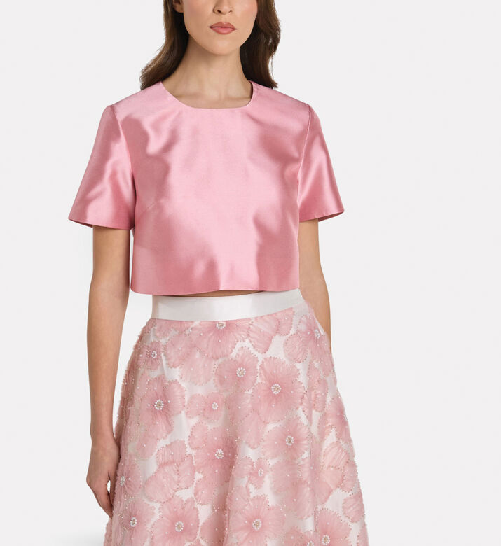 Savanna Elegant Mikado Cropped Top, Pink, M, Model View