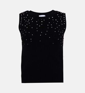 بلوزة محبوكة بياقة مستديرة مرصعة بكريستال