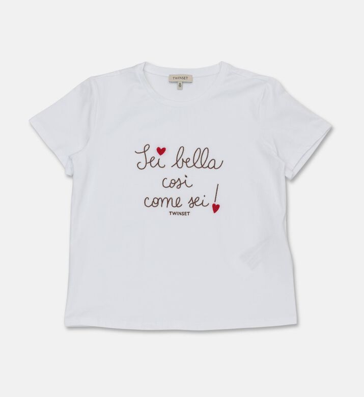 Twinset Peach I Love You Embroidered T-shirt, Off-white, 14y, Packshot View