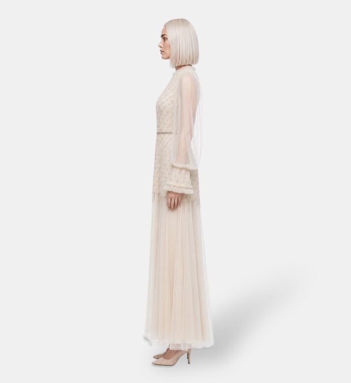 Suzy Matar Tulle Embellished Evening Gown, Model View